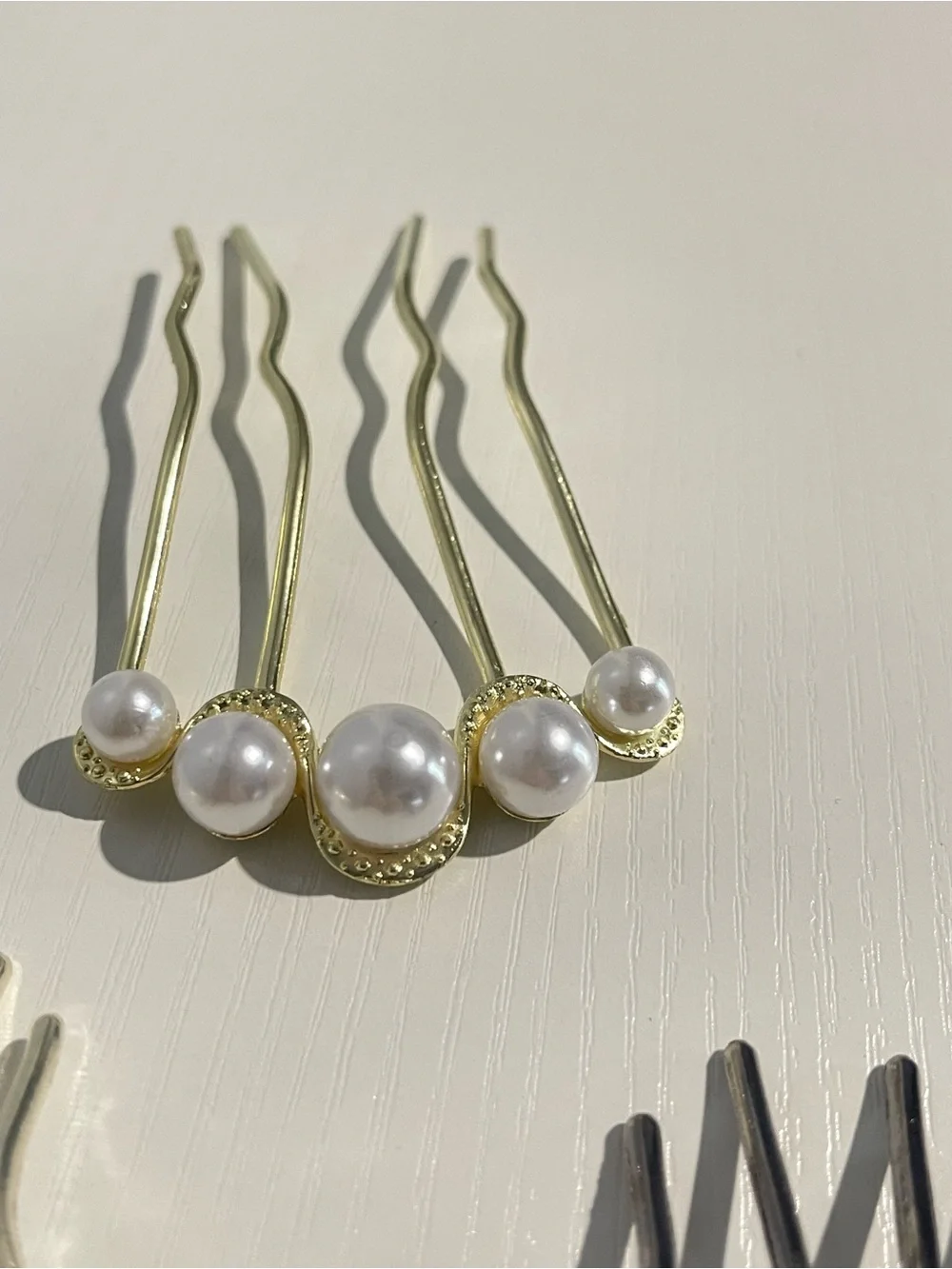 Pearl Cluster Hair Fork - Gold and Silver